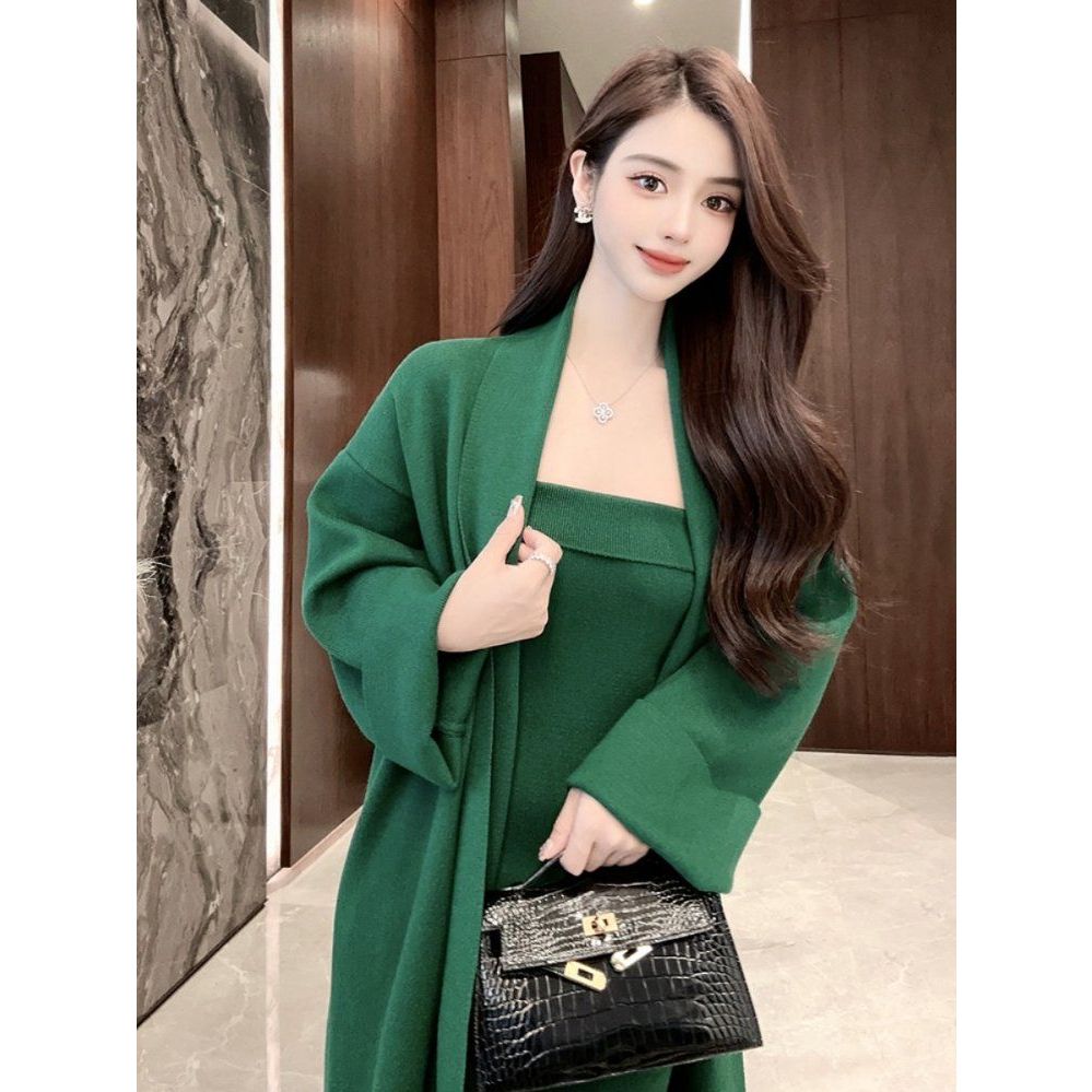 튜브탑 원피스 가디건 니트 나시 세트 패션 슬림 롱(1) - 상세 이미지 4