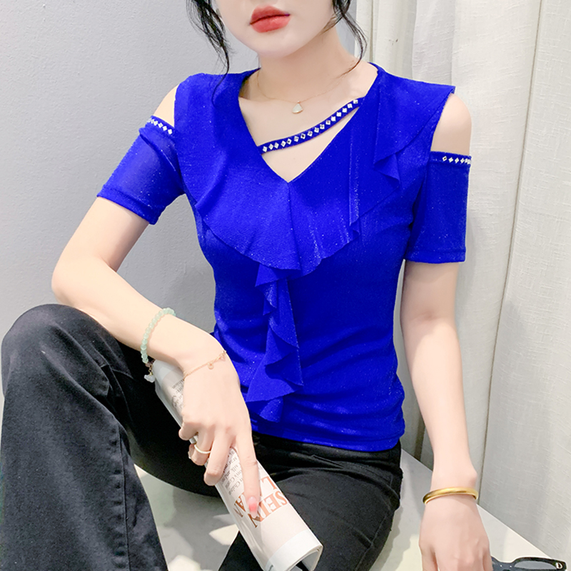 라인 댄스복 성인 방송 라틴 댄스옷 댄스상의 스포츠 사교 반팔 장미레드 M - 상세 이미지 3