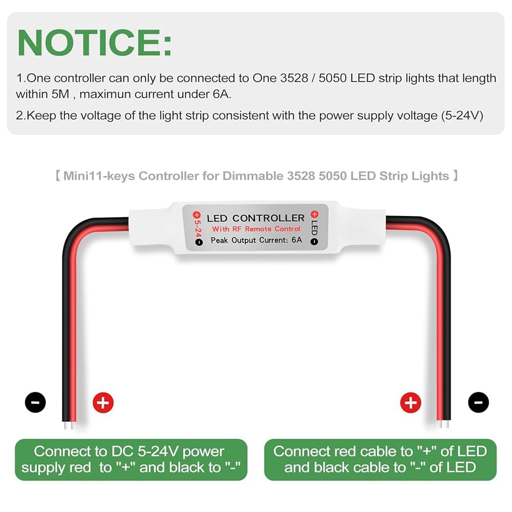 RGBZONE 2팩 RF 무선 리모컨, DC5V-DC24V 단색 5050 3528 5630 LED 스트립 조명, 디머 컨트롤러 밝기 및 효과 모드, 리모컨 Red - 상세 이미지 3