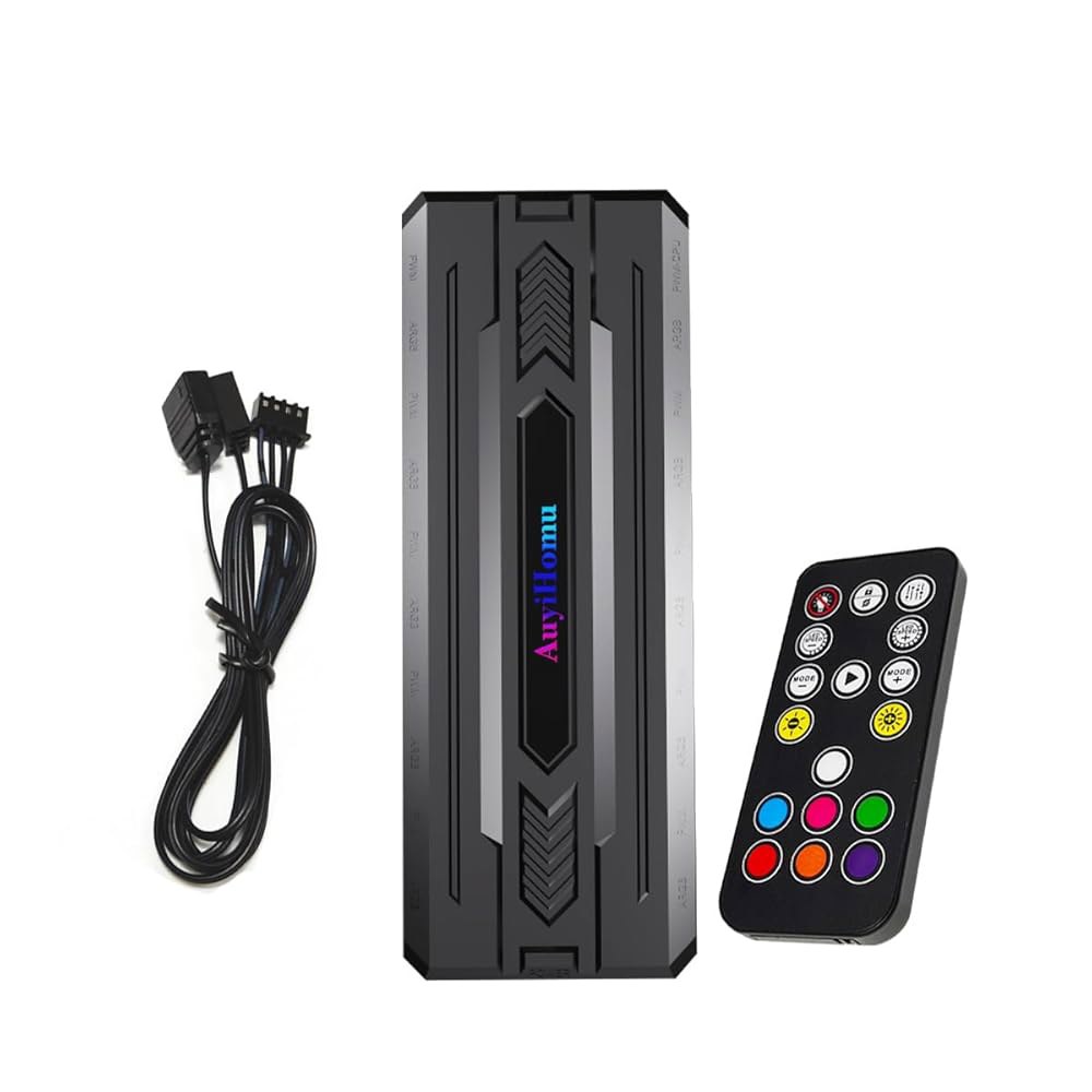 AuiHomu 10포트 ARGB PWM 팬 허브, SATA 전원 입력이 있는 PC 컨트롤러, 5V 3핀 및 12V 4핀 PWM용 마그네틱 케이스 허브 스플리터 - 상품 이미지