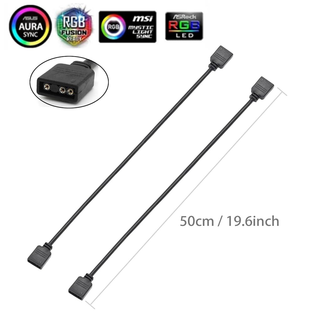 Dushochn 2PCS ARGB 연장 케이블, 19.6인치 50cm 여성 대 PC 컴퓨터 팬 또는 LED 시리즈 확장을 위한 5V 3핀 주소 지정 가능 RGB 케이블 - 상세 이미지 3