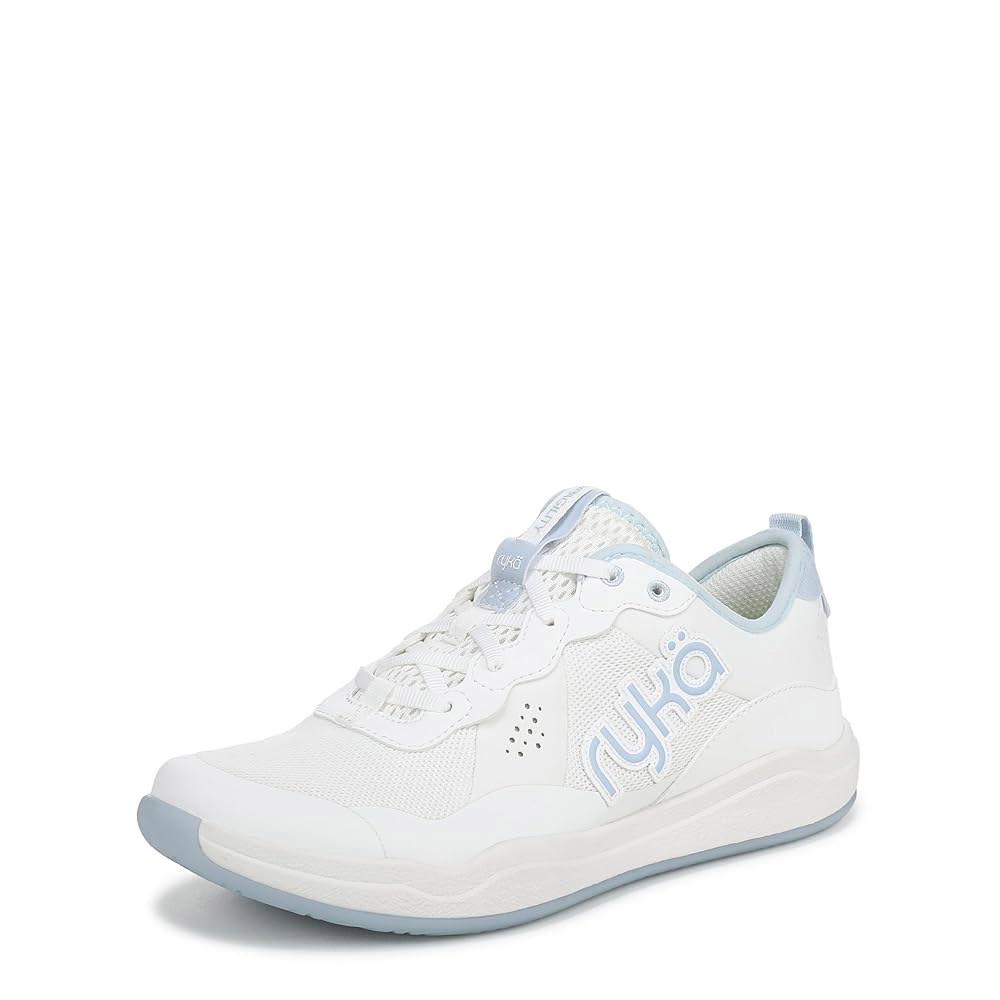 Ryka 여성용 Court Agility 스니커즈, 화이트/스카이라이드 블루, 와이드 White/Ocean Green 5 - 상품 이미지