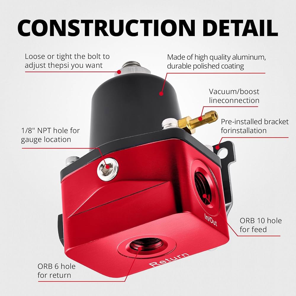 이블 에너지 연료 압력 조절기 6AN EFI 바이패스 리턴 조절 가능(30-70PSI), 빨간색 Red - 상세 이미지 3