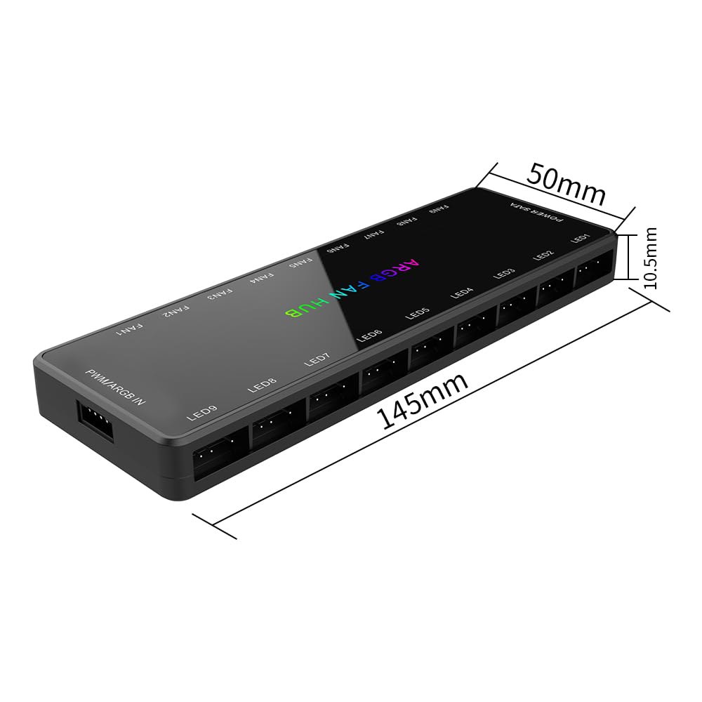 쉐이킹 탱크 ARGB 및 PWM 팬 허브, 9포트 RGB 1~9멀티웨이 마그네틱 백플레인 스플리터 5V / 3핀 케이스 허브 어댑터 블랙 - 상세 이미지 3