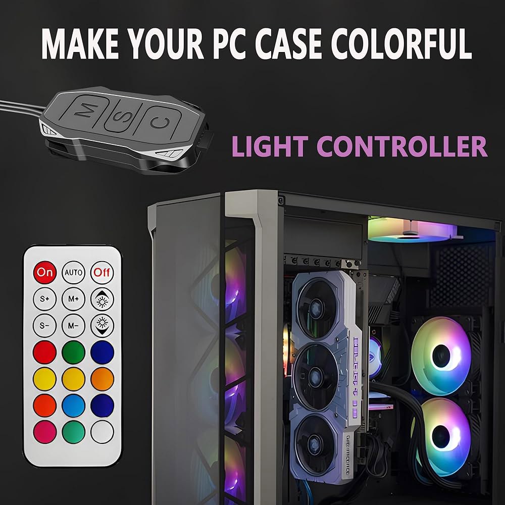 메이윌라 5V 3핀 미니 ARGB 컨트롤러 키트, SATA 전원 공급 장치 RGB 팬 컨트롤러, 컴퓨터 케이스 팬을 위한 21개의 키 리모컨 다중 조명 모드 제어 기능이 있는 PC - 상세 이미지 2