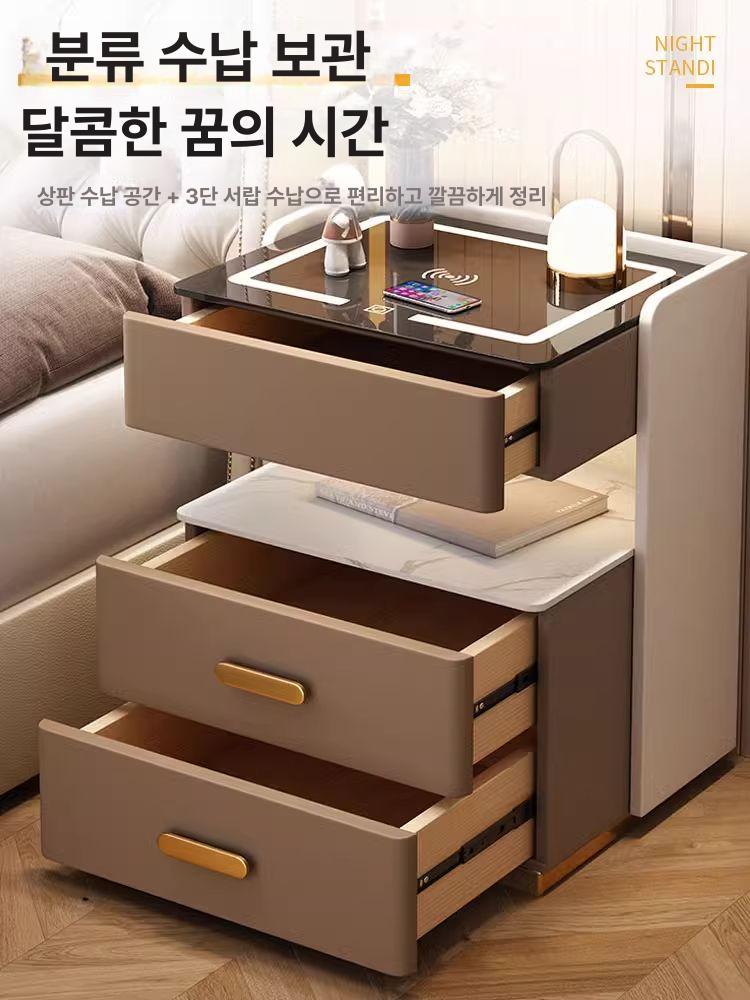 LED 조명 무선충전 침대 협탁 수납 선반 사이드테이블 침실 수납장 - 상세 이미지 3
