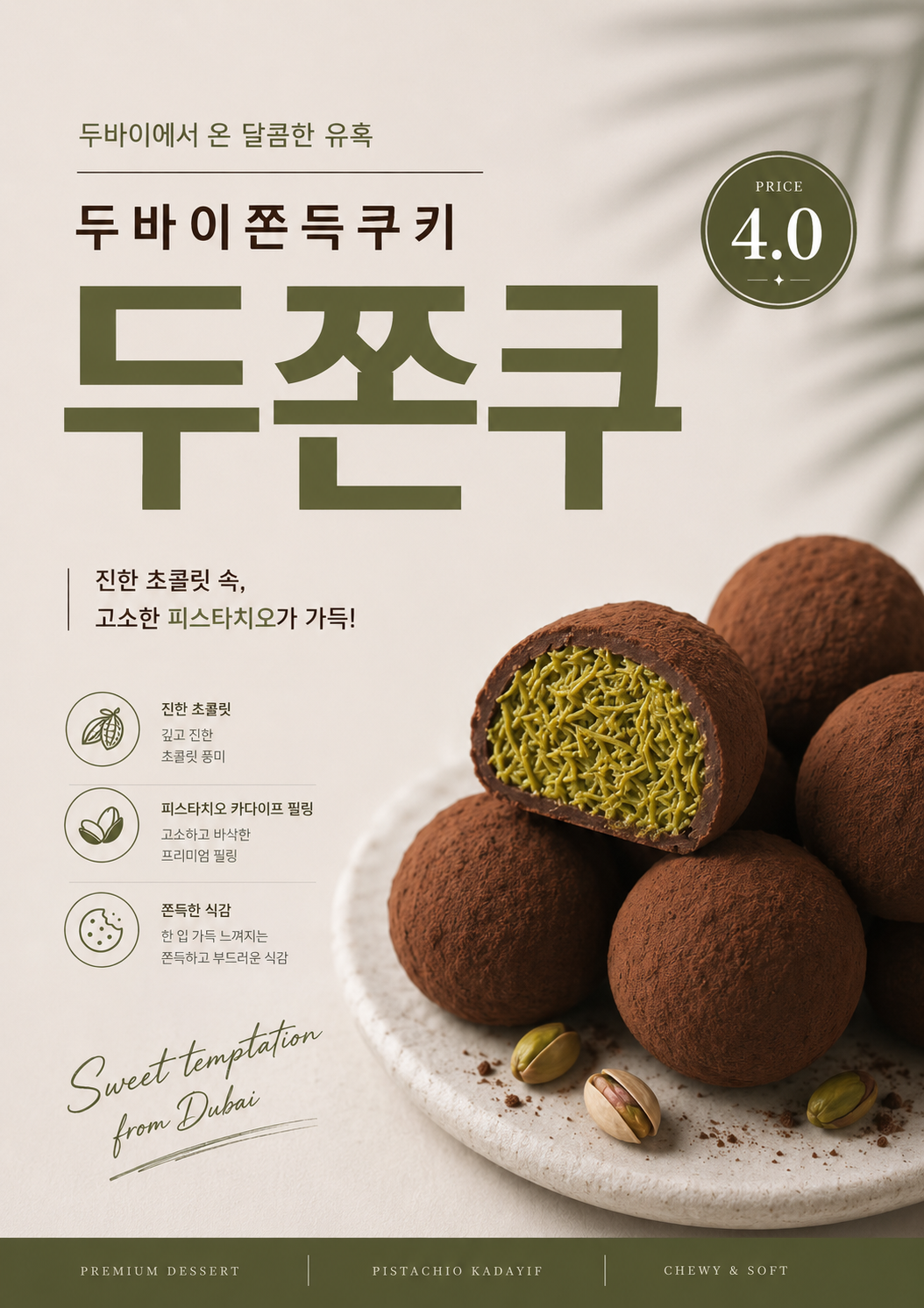 두바이쫀득쿠키 포스터 두쫀쿠 제작 메뉴 인쇄 디저트 카페 F 반광택 인화지 235g A3 - 상세 이미지 2