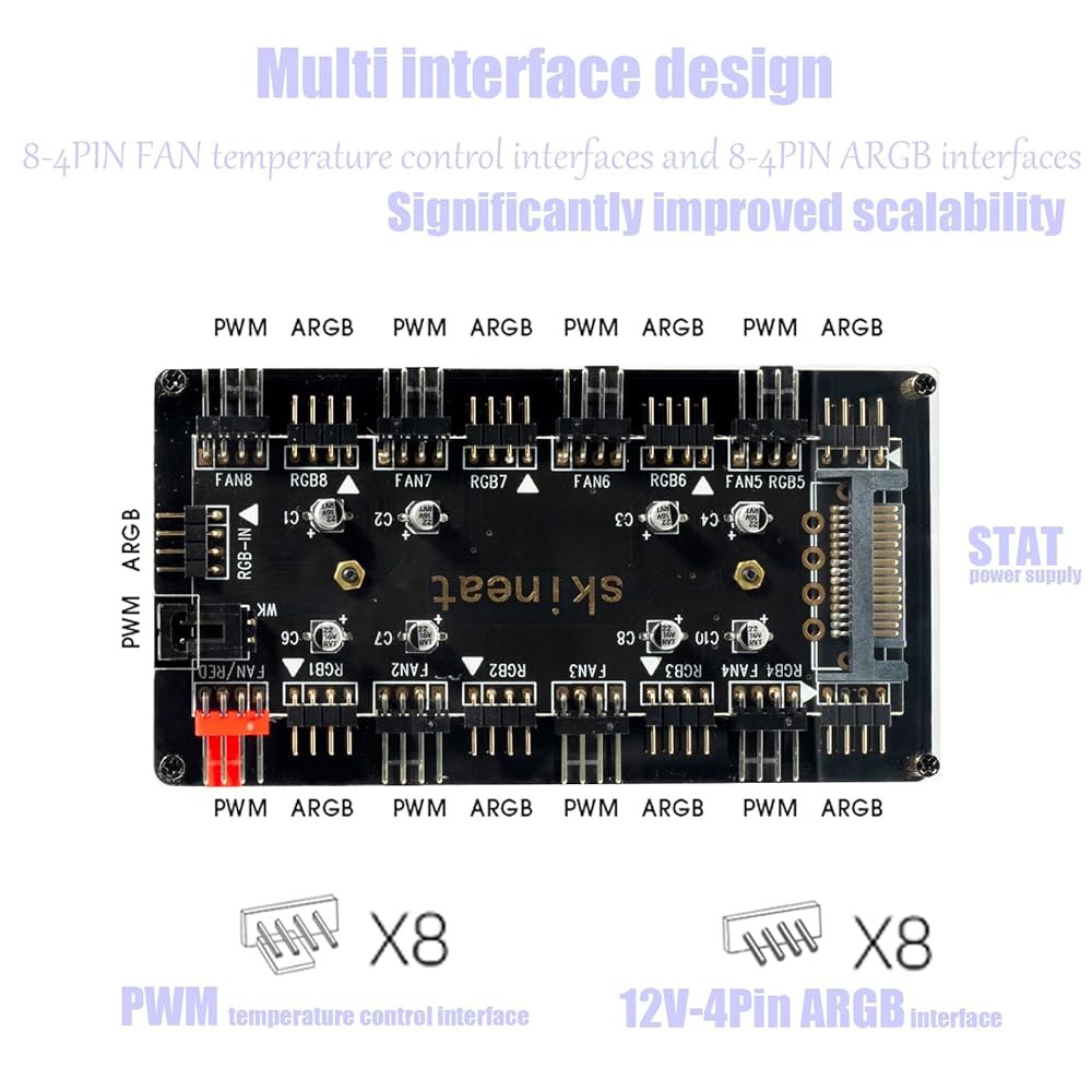 확장 마더보드 인터페이스를 위한 CPU 냉각 섀시 팬 허브 주소 지정 가능한 RGB 조명(12V 4핀(2-in-1))을 갖춘 ARGB 및 PWM 12V 4핀 5V 3핀 ARGB(S - 상세 이미지 3