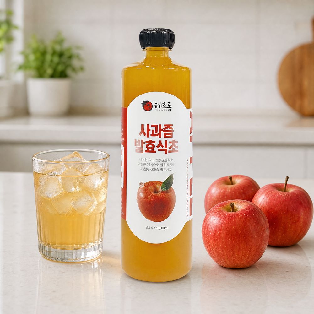 해초롱 천연발효 사과식초 1L 문경 사과,초모 함유,무첨가,혈당 관리 이미지 1