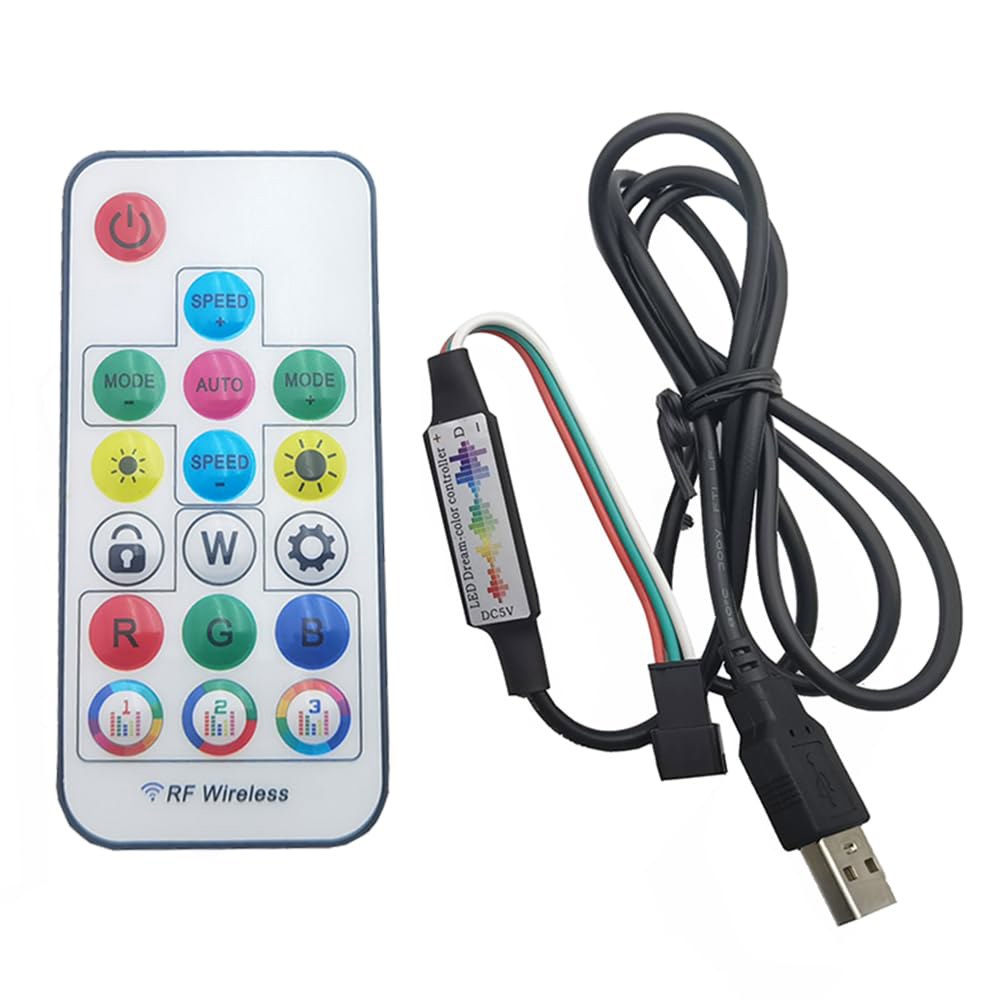 브라보크리 WS2812B WS2811 5050 RGB LED 스트립 라이트 음악 컨트롤러 미니 17Keys RF 무선 리모컨 370모드 드림 컬러 라이트용 USB 5V 변경 - 상품 이미지