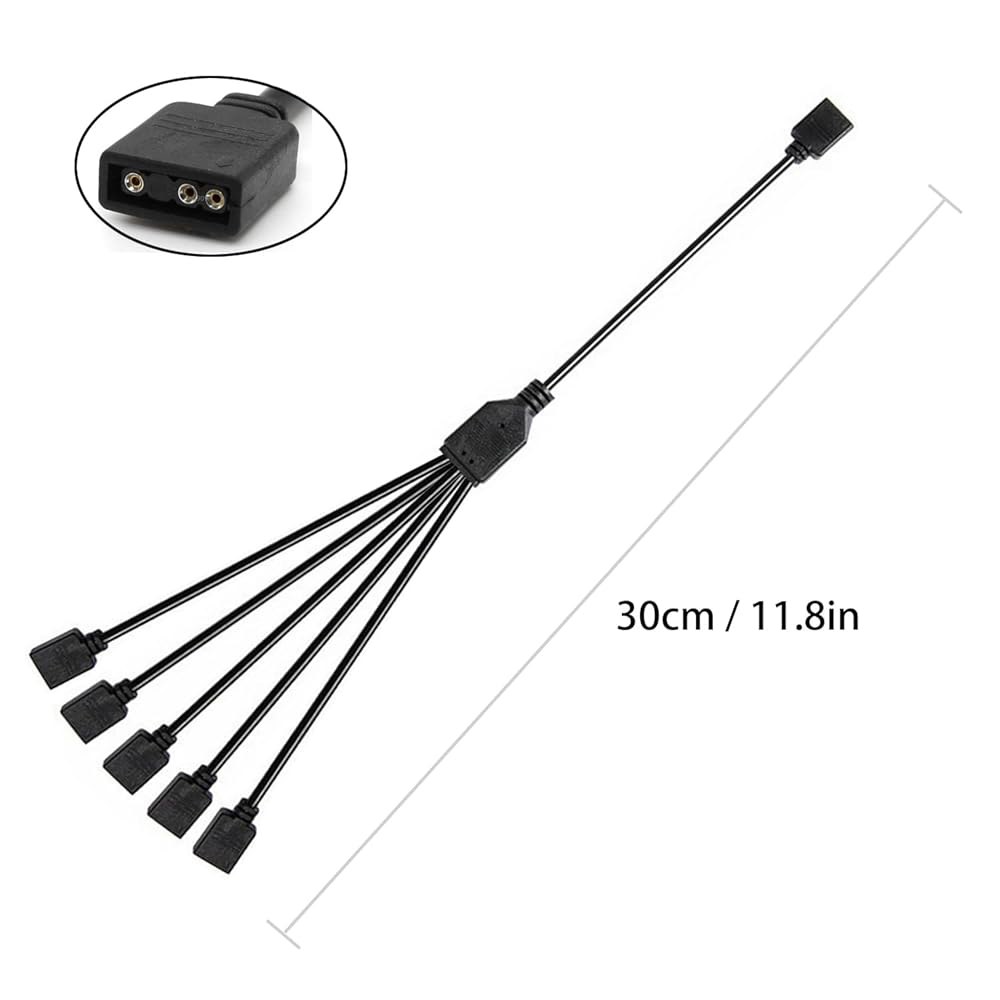 컴퓨터 섀시 CPU 쿨러 및 5V ARGB 팬용 Jstincal 1-to-5 스플리터 케이블, 3핀 주소 지정 가능 RGB 확장 케이블 LED 동기화 케이블(1팩) 1-to-2 - 상세 이미지 3