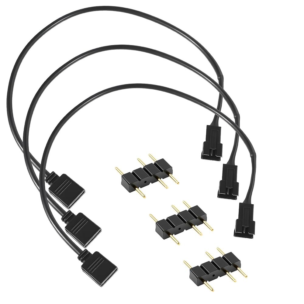 어댑터 핀 JST 3핀 커넥터 RGB 연장 케이블이 있는 3팩 ARGB 케이블 5V 3핀-SM 남성 어댑터, 1대1 케이블, 11.8인치 - 상품 이미지