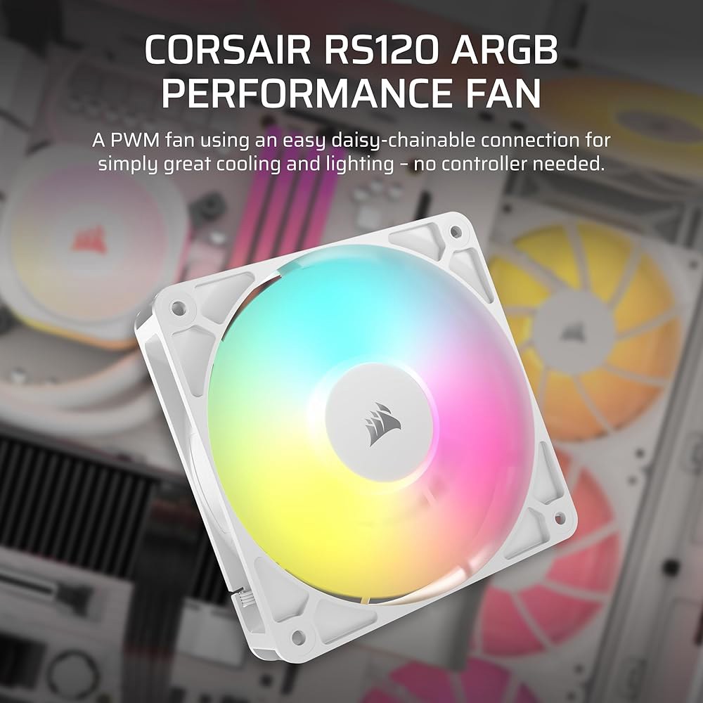 CORSAIR RS120 ARGB 120mm PWM 팬 u2013 데이지 체인 연결 저소음 마그네틱 돔 베어링 싱글 팩 화이트 ARGB Black 1 x 140mm - 상세 이미지 2