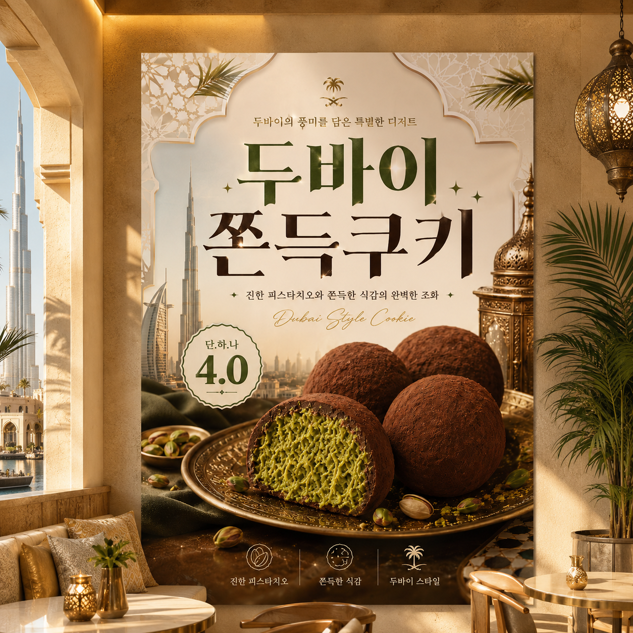 두바이쫀득쿠키 포스터 두쫀쿠 제작 메뉴 인쇄 디저트 카페 I 반광택 인화지 235g A3 - 상품 이미지