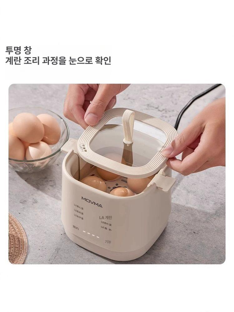 자동 계란찜기 미니 기계 타이머 전기찜기 반숙 4구 베이지화이트 - 상세 이미지 3