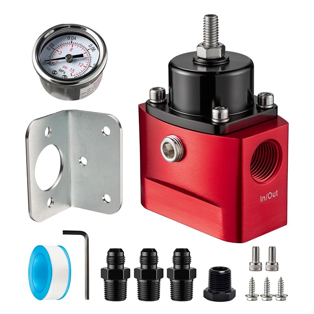 이블 에너지 연료 압력 조절기 카뷰레터 4.5-9 PSI, 게이지 포함 3/8인치 NPT, 카뷰레터용 바이패스 리턴 조절기, 빨간색 - 상품 이미지