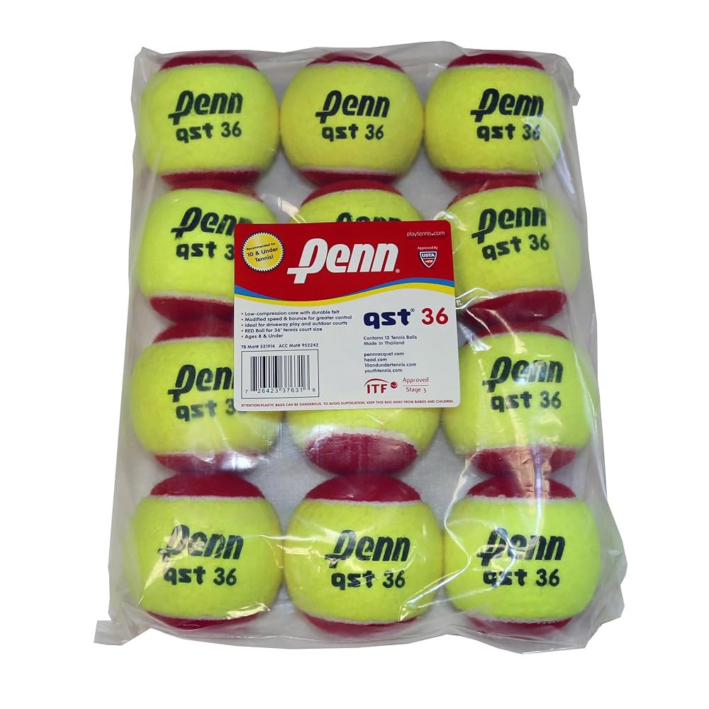 Penn QST 36 테니스 공, 초보자용 레드 공 펠트 유스 12개 12/balls - 상세 이미지 2