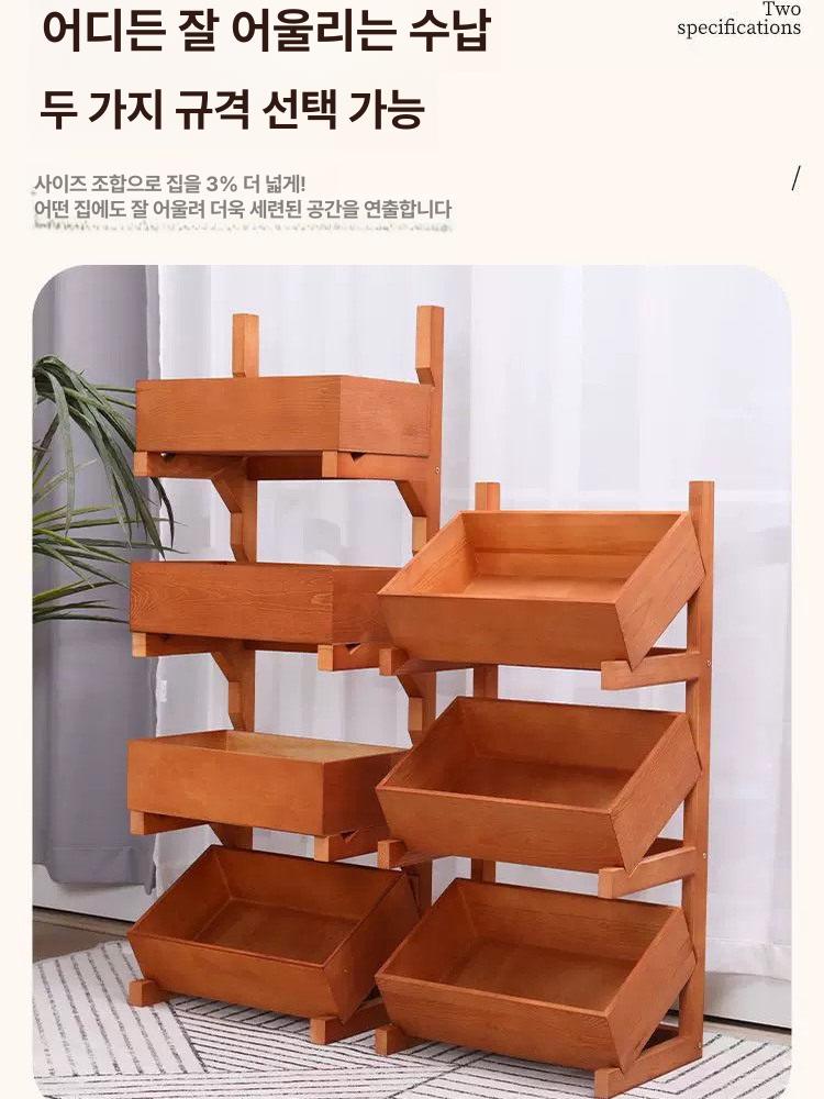 우드 트롤리 선반 이동식 원목 주방 웨건 수납장 3단 체리 우드 - 상세 이미지 3