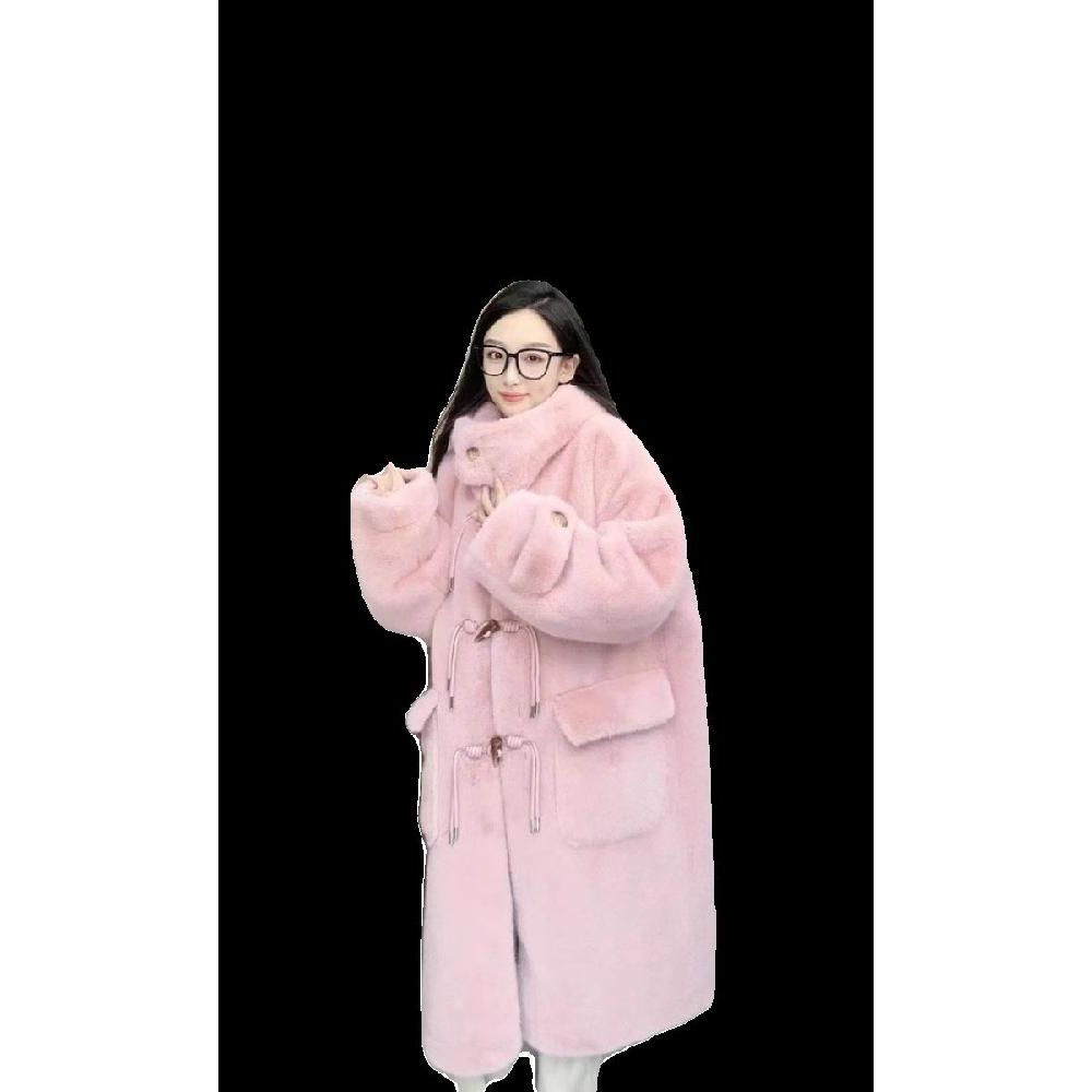 에코퍼 아우터 모직 루즈핏 롱코트 오버핏 떡볶이 여자 캐주얼 빅사이즈 뽀글이 여자겨울코트 갈색 S - 상세 이미지 5