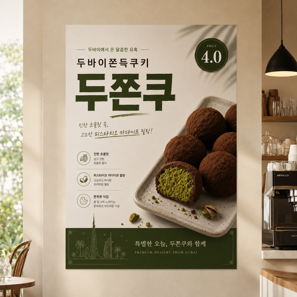 두바이쫀득쿠키 포스터 두쫀쿠 제작 메뉴 인쇄 디저트 카페 D 반광택 인화지 235g A3 - 상품 이미지