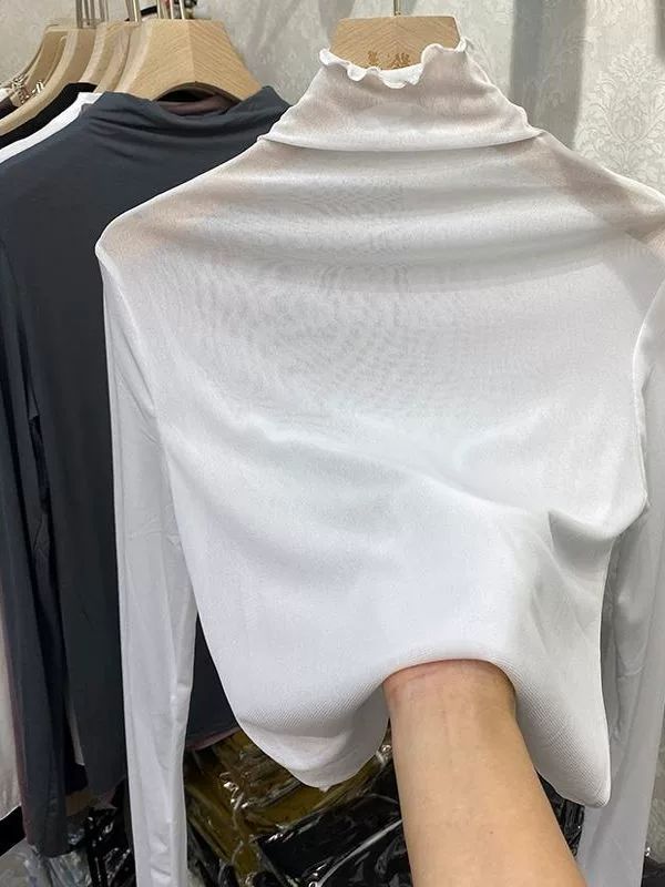 시스루 폴라티 여성 목폴라 망사 레이스 터틀넥 봄 가을 긴팔 피콕블루 L 50~54.5kg - 상세 이미지 4