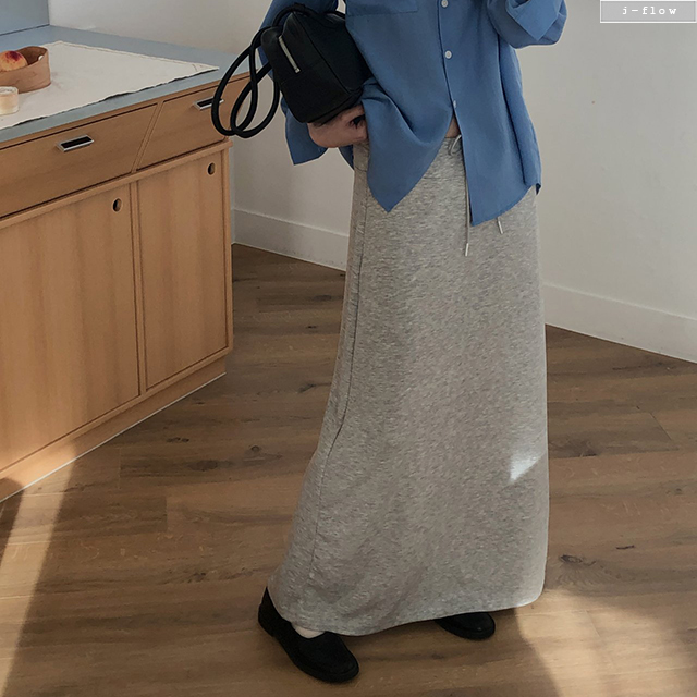 유렌 부들 스트랩 트레이닝 맥시 스커트 3col 봄 여름 롱 뒷트임 스판 데일리 제이플로우 이미지 6