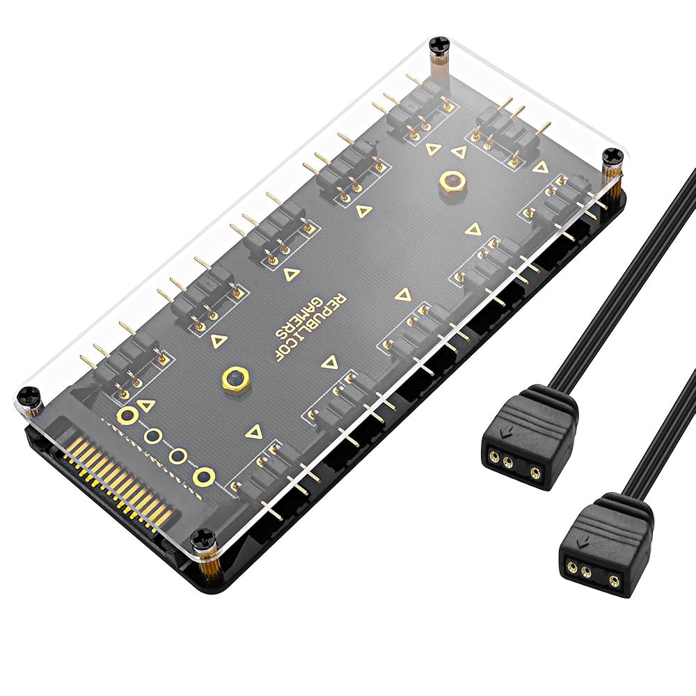 메이리파 5V 3핀 ARGB 스플리터 허브, PC 팬 쿨러용 50CM 연장 코드/SATA 전원 케이블 어댑터를 갖춘 1~10방향 LED 허브 컨트롤러 - 상품 이미지