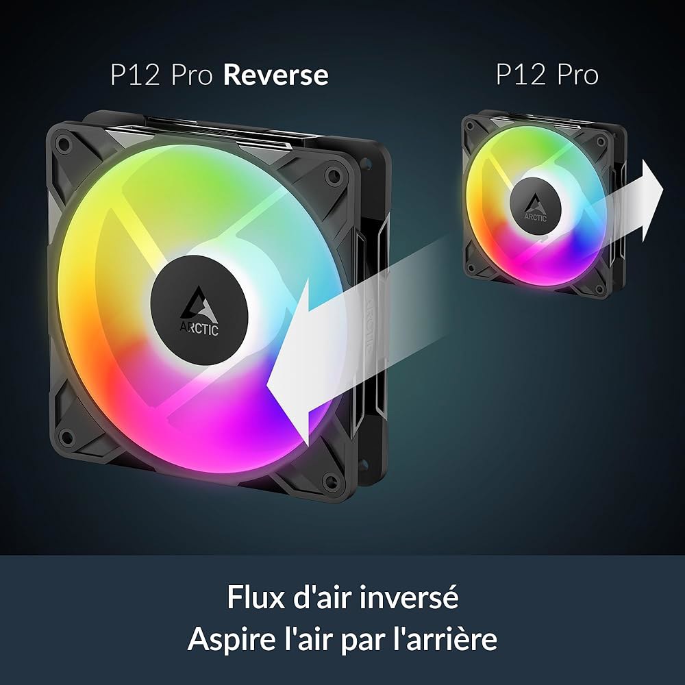 ARCTIC P12 Pro 리버스 A-RGB u2013 3팩 120mm 프리미엄 팬, 공기 흐름, PWM 팬(Y 케이블 스플리터 포함), 500-3000 RPM, 0 RPM 5 - 상세 이미지 3