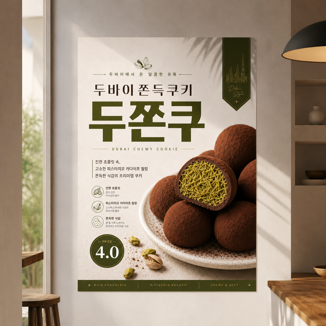 두바이쫀득쿠키 포스터 두쫀쿠 제작 메뉴 인쇄 디저트 카페 B 반광택 인화지 235g A3 - 상품 이미지