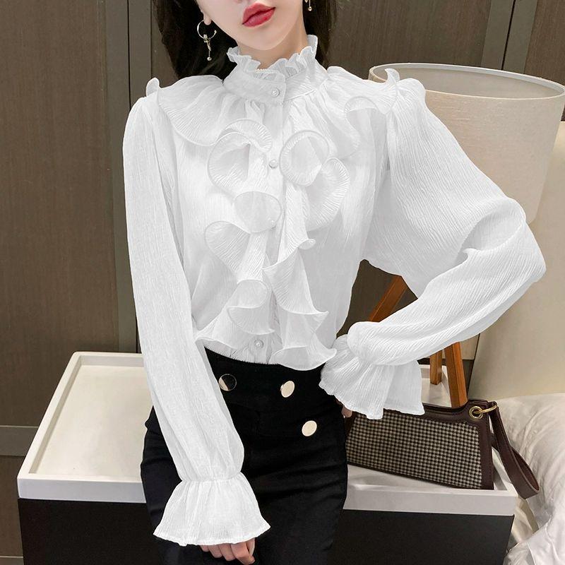 목프릴블라우스 느슨한 트림 쉬폰 루즈핏 애프리콧 S - 상세 이미지 2