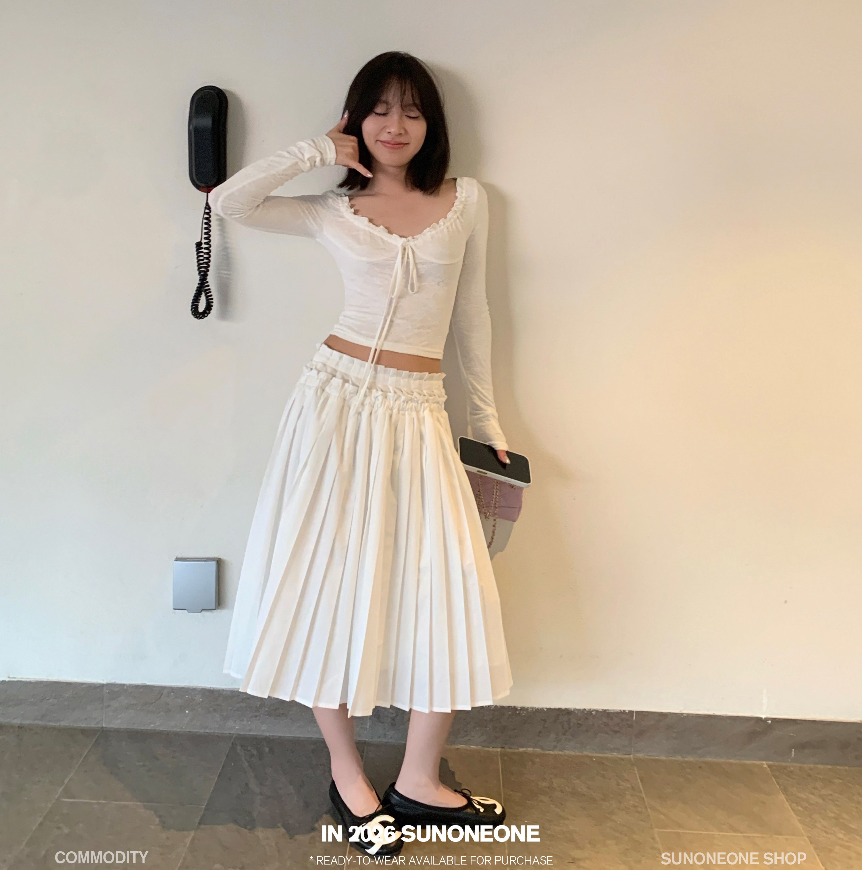 SUNONEONE 플레어스커트 라이오셀 로우웨이스트 A라인 플리츠 미디 봄 여름 스커트 - 상품 이미지