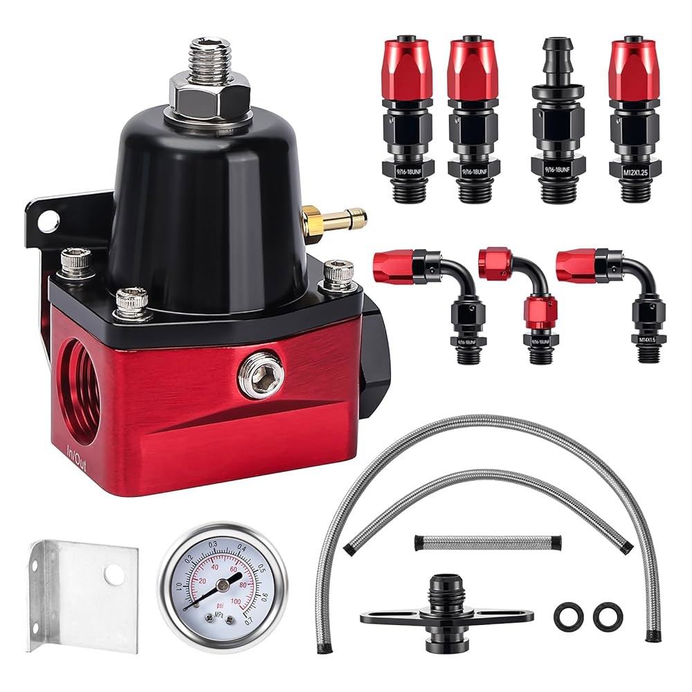 이블 에너지 연료 압력 조절기 6AN EFI 바이패스 리턴 조절 가능(30-70PSI), 빨간색 Red - 상품 이미지