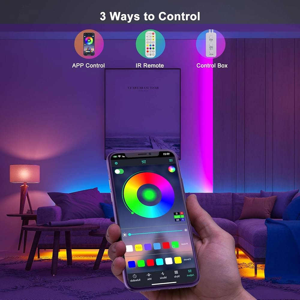 RGB LED 스트립 조명 컨트롤러, APP, 음악 동기화 및 IR 리모컨, 무제한 색상 핀 수정 기능, 블루투스 연결을 통한 5V-24V 모든 4핀 10mm 지원 - 상세 이미지 3