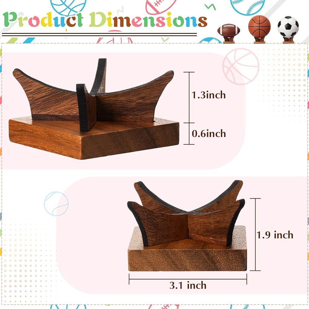 Sumind 월넛 볼 스탠드 홀더 4개, 소프트볼 나무 스포츠 테니스 미끄럼 디스플레이 골프 야구 방지 랙 럭비 베이스 구형 포함, 농구 배구 축구 2 - 상세 이미지 3