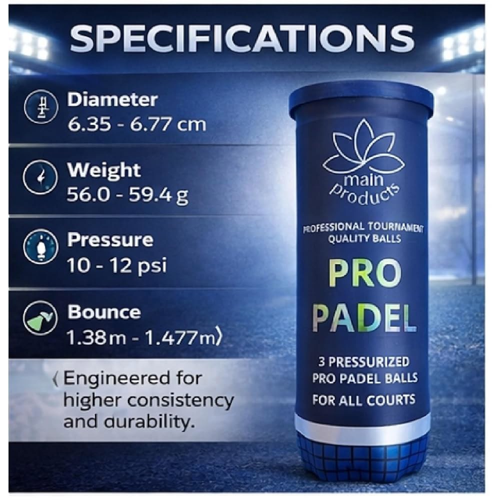 Main Products Pro Padel Balls - 천연 (공 품질 펠트 47 코어 4팩 가압 코트용 모든 토너먼트 파델 12개) 울 프리미엄 일관된 바운스 볼 고무 전문 - 상세 이미지 3