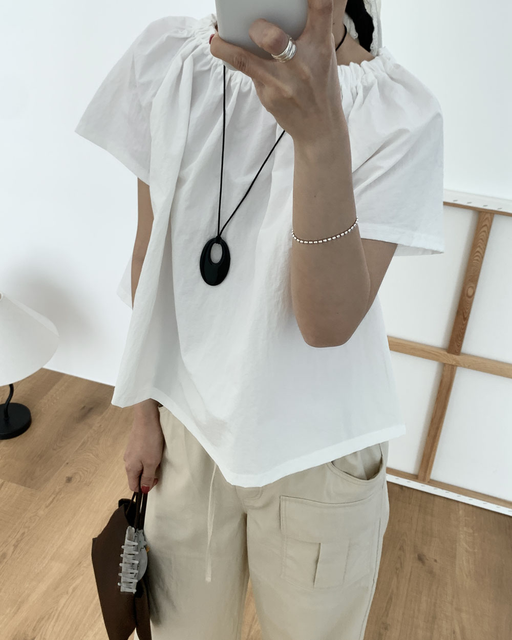 [당일발송] 피피 오닉스 목걸이 타원 오브제 키링 팬턴트 네크리스 웨어링무드 (블랙) 이미지 4