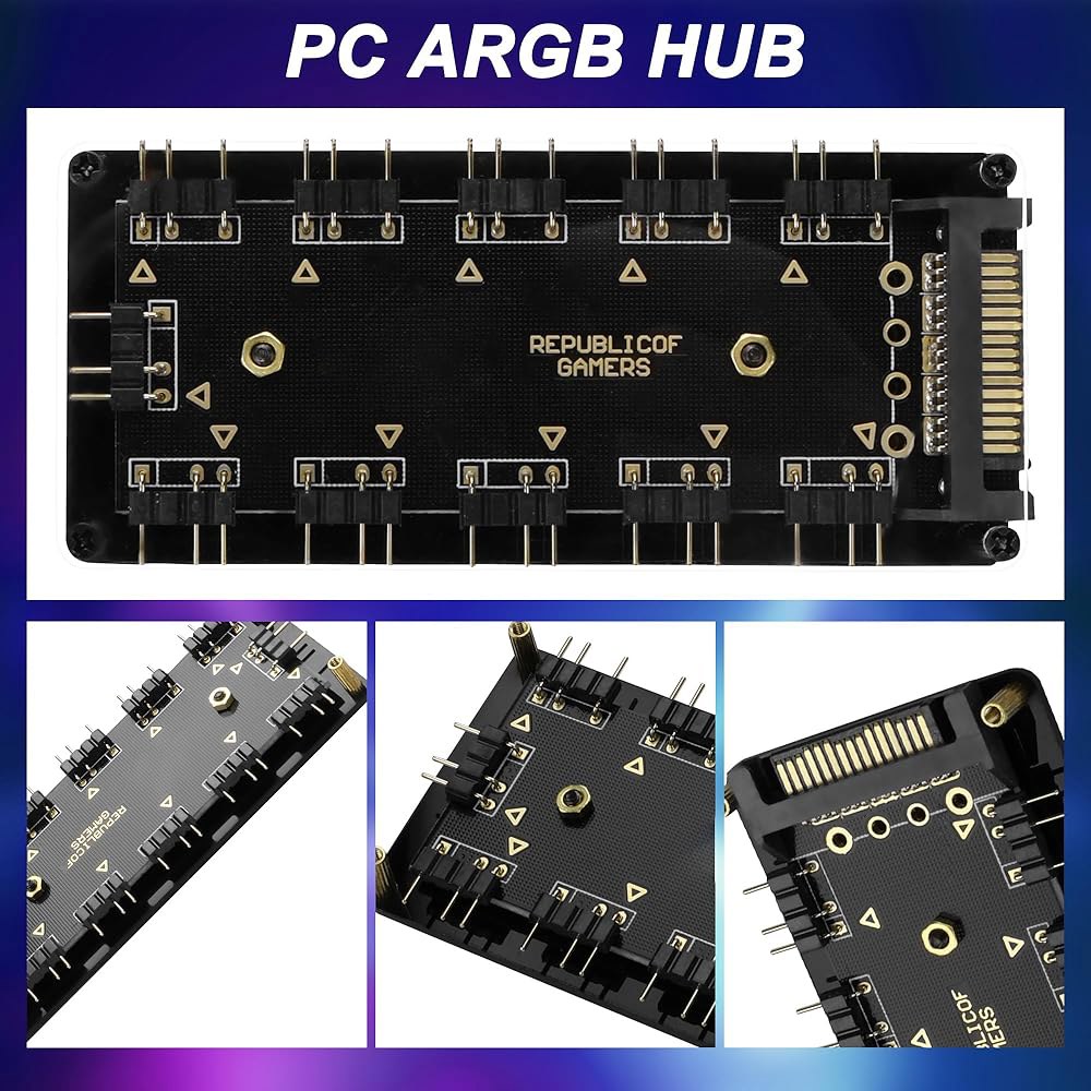 메이리파 5V 3핀 ARGB 스플리터 허브, PC 팬 쿨러용 50CM 연장 코드/SATA 전원 케이블 어댑터를 갖춘 1~10방향 LED 허브 컨트롤러 - 상세 이미지 3