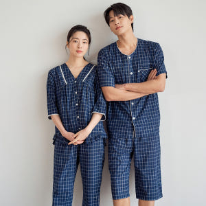 윈도우체크 순면 빅사이즈 커플 잠옷 파자마 세트 착용 후기 | 사이즈/핏 총정리 - 상품 이미지 1
