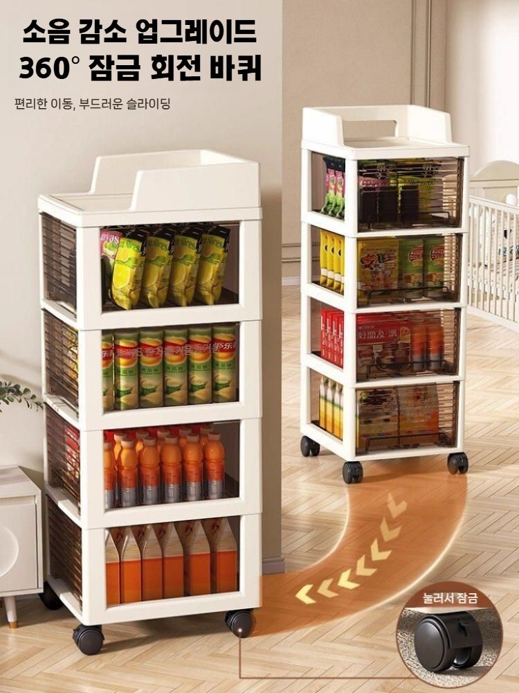 틈새수납장 이동식 서랍장 4단 팔걸이(3단 1단) 도르래 이미지 6