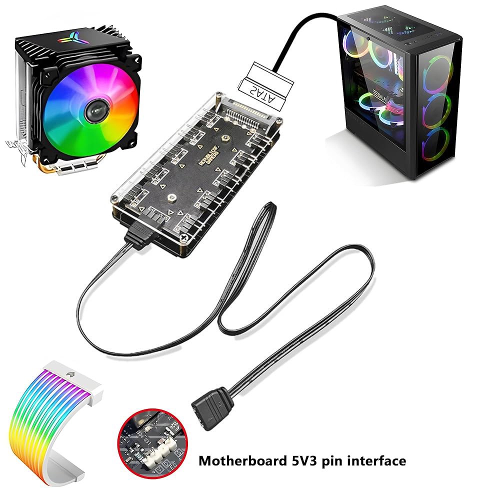메이윌라 5V 3핀 ARGB LED 허브 컨트롤러, 10 웨이 RGB 스플리터 SATA 전원 연장 케이블 어댑터(확장 마더보드 인터페이스용 50CM 코드 포함) - 상세 이미지 3