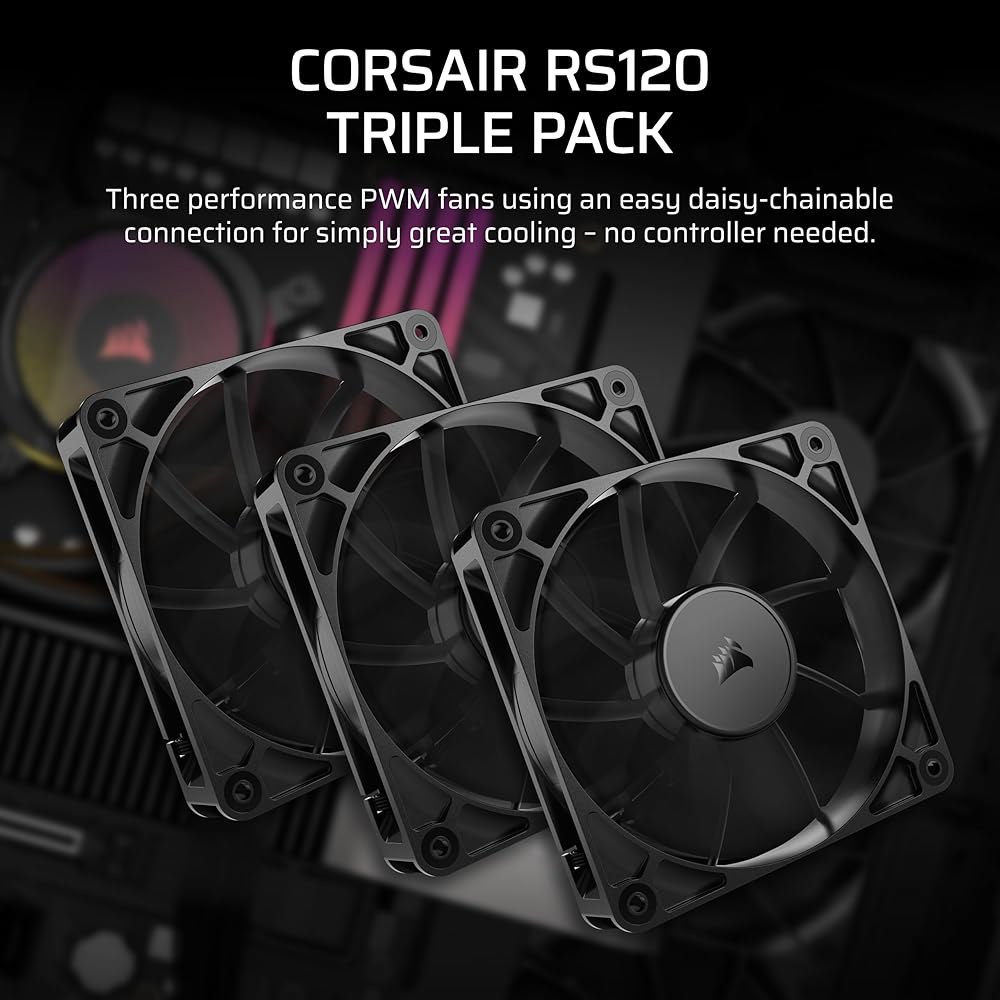 CORSAIR RS120 120mm PWM 팬 u2013 데이지 체인 연결 저소음 마그네틱 돔 베어링 트리플 팩 블랙 ARGB Black 1 x 140mm - 상세 이미지 2