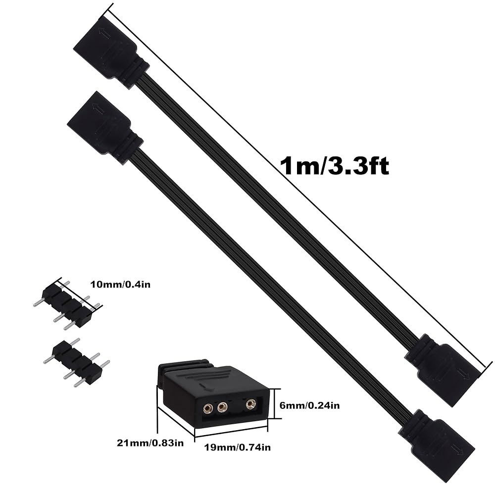 YARCHONN ARGB 확장 케이블 5V 3핀 주소 지정 가능 RGB 커넥터 어댑터 LED 팬용 동기화 코드 와이어-1M / 3.3FT-2Pcs - 상세 이미지 2