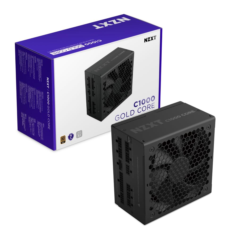 NZXT C1000 골드 코어 - 1000W ATX 3.1 전원 공급 장치 80 플러스 사이베네틱스 플래티넘 완전 모듈식 PCIe 5.1 600W 12V-2x6 제로 RPM 팬 - 상품 이미지