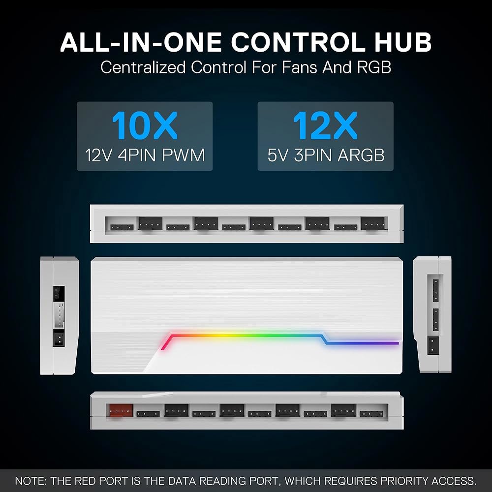 레드라곤 GCP09 ARGB 및 PWM 팬 허브 컨트롤러, 10개의 포트 12개의 포트, 소프트웨어 원격 조정, 개별 제어, 자기 백플레이트, PC 케이스 팬용 SATA 파워 허브 - 상세 이미지 2