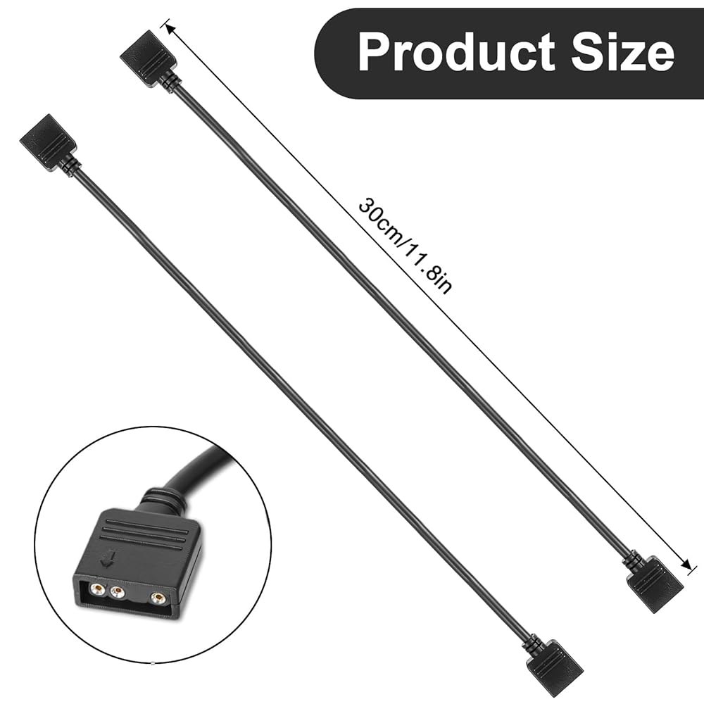 6 PCS ARGB 케이블 연장, 11.8인치 5V 3핀, PC 컴퓨터 팬 또는 LED 시리즈 조명을 위한 암수 스플리터 - 상세 이미지 2
