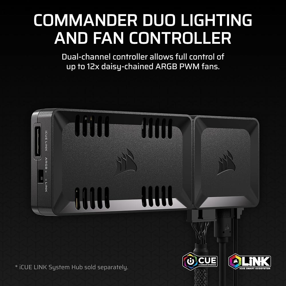 CORSAIR 커맨더 듀오 iCUE 링크 RGB 조명 및 PWM ARGB 팬 컨트롤러 u20AC u201C 컨트롤 12 데이지 체인 팬, 유연한 온도 센서 2개 포함 블랙 - 상세 이미지 2