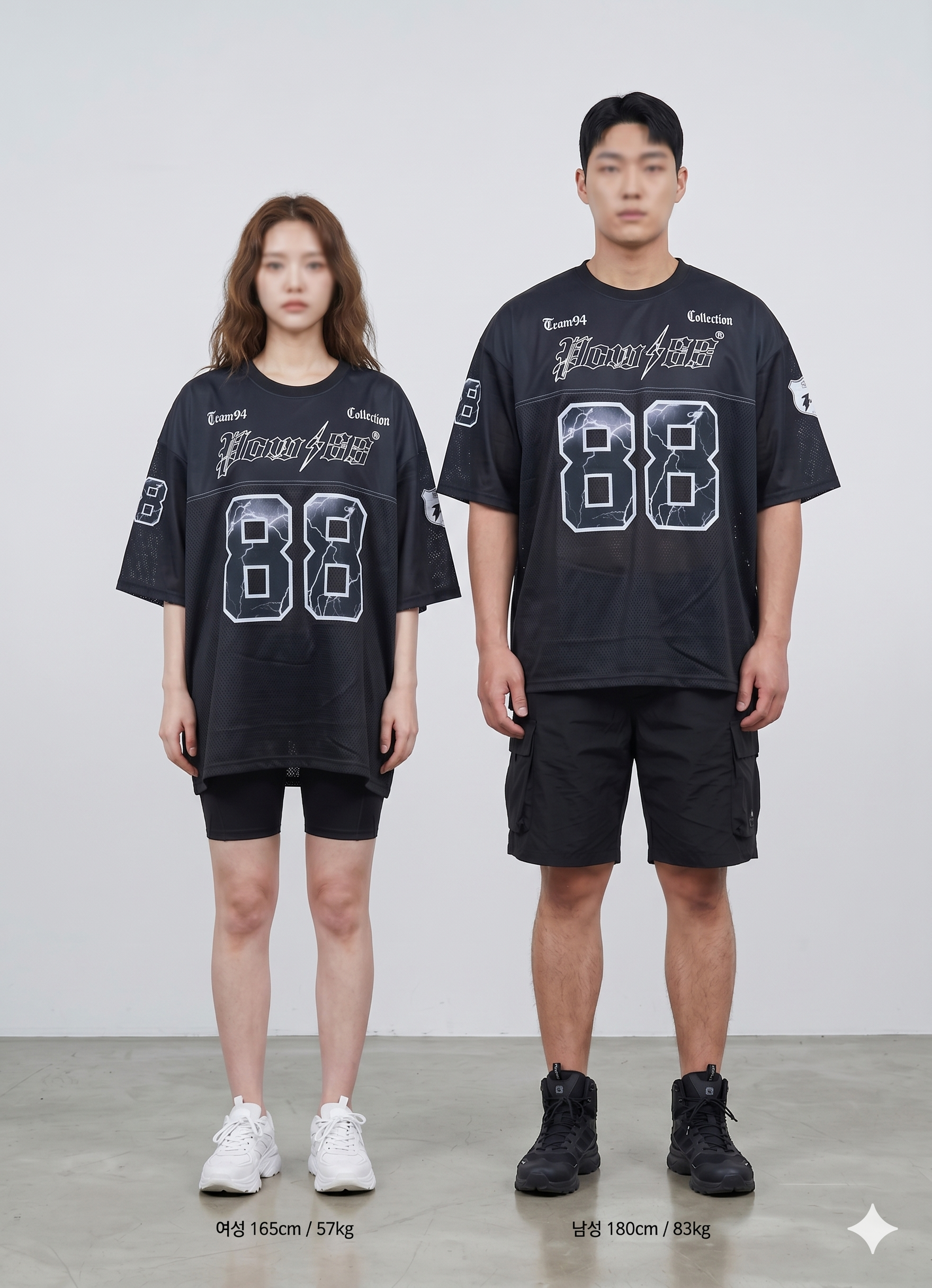 NO88 남녀공용 라이트닝 매쉬 반팔티 짐웨어 블랙 화이트 빅사이즈 블로코어 커플 단체 - 상품 이미지
