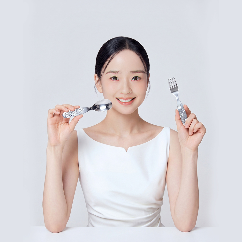 네이버 주니 올스테인리스 프로 이유식 자기주도 레이저각인 스푼 포크 수저세트