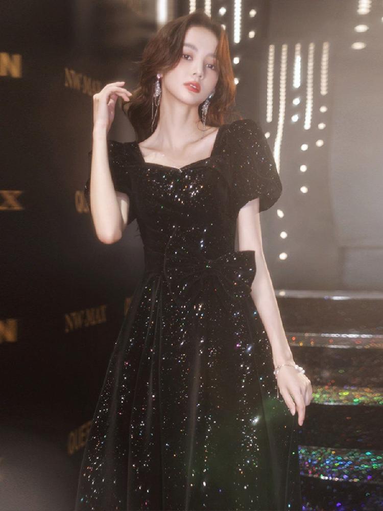 반팔 웨딩 연주회 여성용 스퀘어넥 이브닝 셀프웨딩 스몰웨딩 웨딩촬영 셀프웨딩드레스 드레스 - 상세 이미지 3