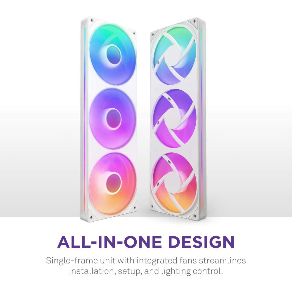 NZXT F360 RGB 코어 - 360mm 단일 프레임 팬 유닛, 3 x 120mm 포함 속도 및 조명 제어 높은 정압 공기 흐름 유체 다이내믹 베어링 팬당 8개의 aRGB LE - 상세 이미지 2
